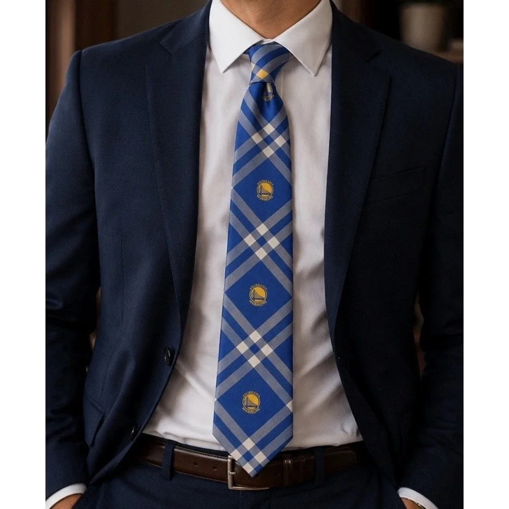 Golden State Warriors NBA Blue Yellow White Plaid Tie Officially Licensed